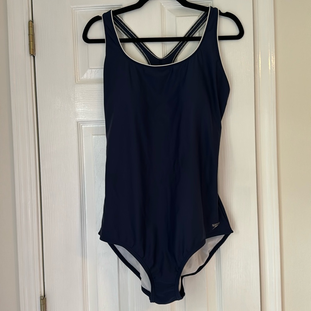 Speedo Women's Ultraback Swimsuit Navy Blue White Piping 7722217 XXL NEW